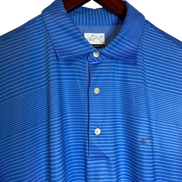 Greg Norman Blue Striped Collared Golf Polo Short Sleeve Shirt Large L - Picture 8 of 16